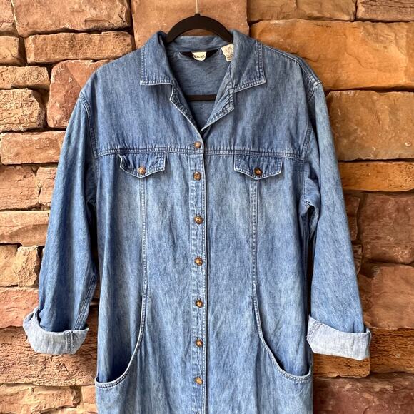 VTG Eddie Bauer Denim Long Sleeve Button Up Maxi Dress Prairie Cottage Modest - Picture 7 of 16